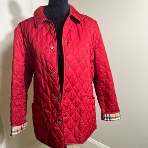 Authentic Vintage Burberry London Red Quilted Ladies Coat  Iconic Plaid 40/M